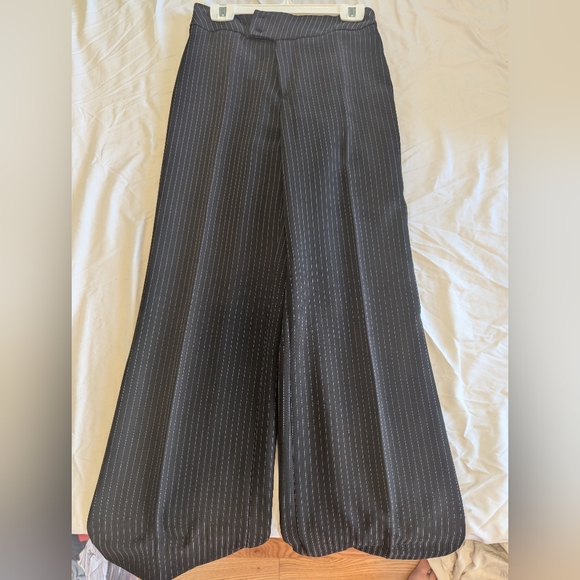 Wide leg black pin stripe dress pants - Picture 5 of 8